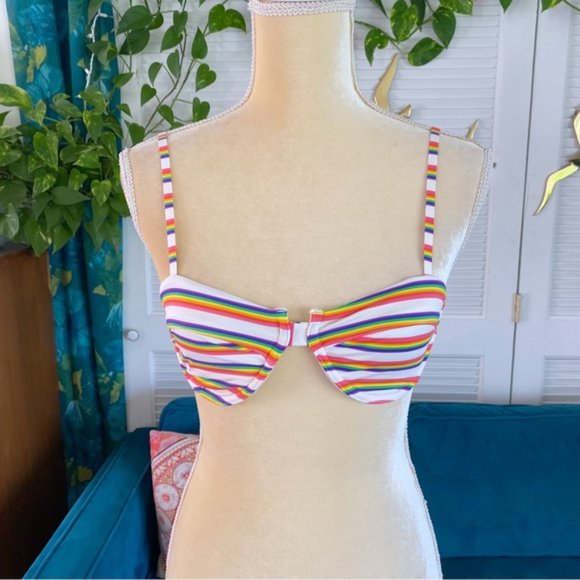 Urban Outfitters Out From Under Ivy Printed Retro Rainbow Stripe Bikini Top New - Picture 2 of 11